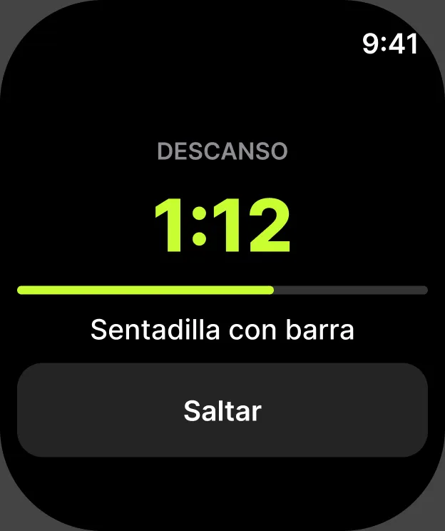 Rest countdown on Apple Watch, shown in Spanish